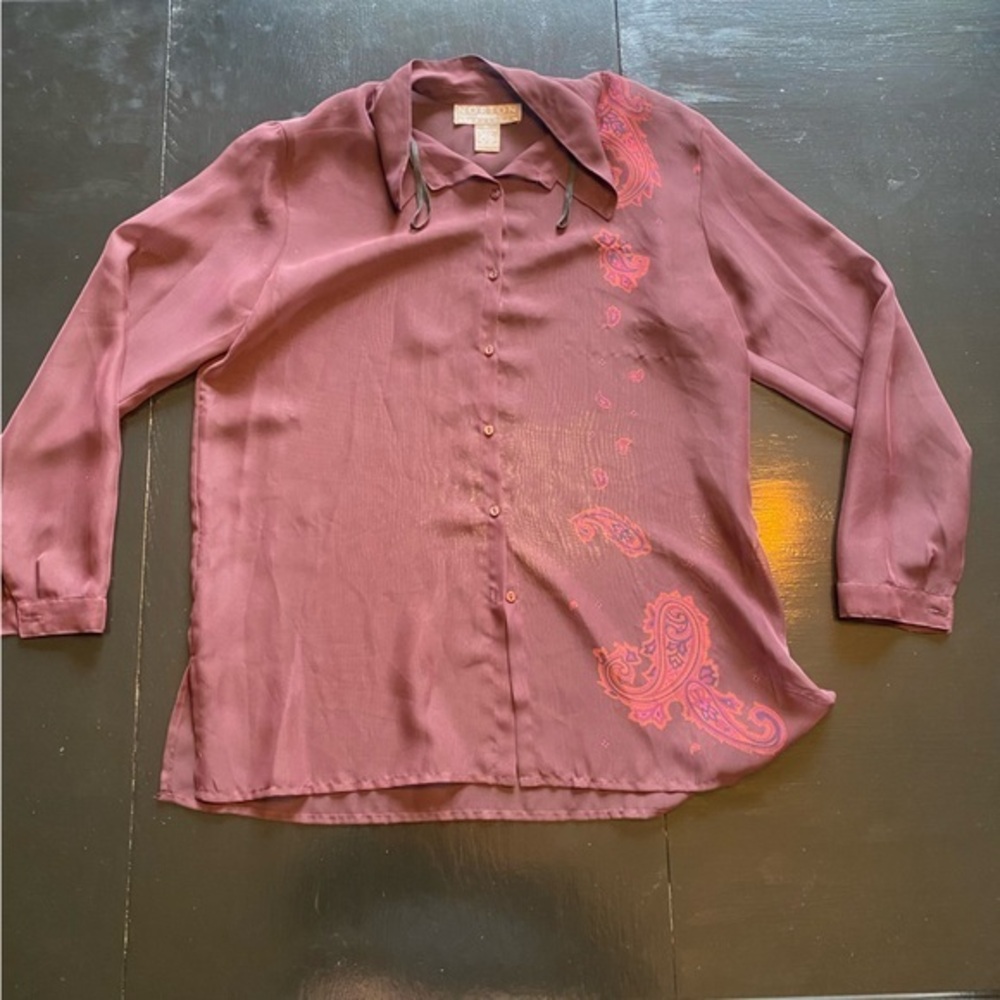 Sheer burgundy paisley button down // MADE IN HONG KONG